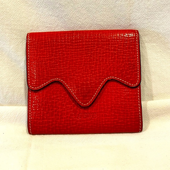 Loewe Handbags - Loewe EUC Eye Popping Croc-Embossed Leather Wallet with Scalloped Design